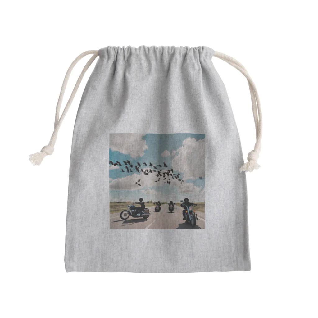 the blue seasonの風を切って、空と地を繋ぐ Mini Drawstring Bag