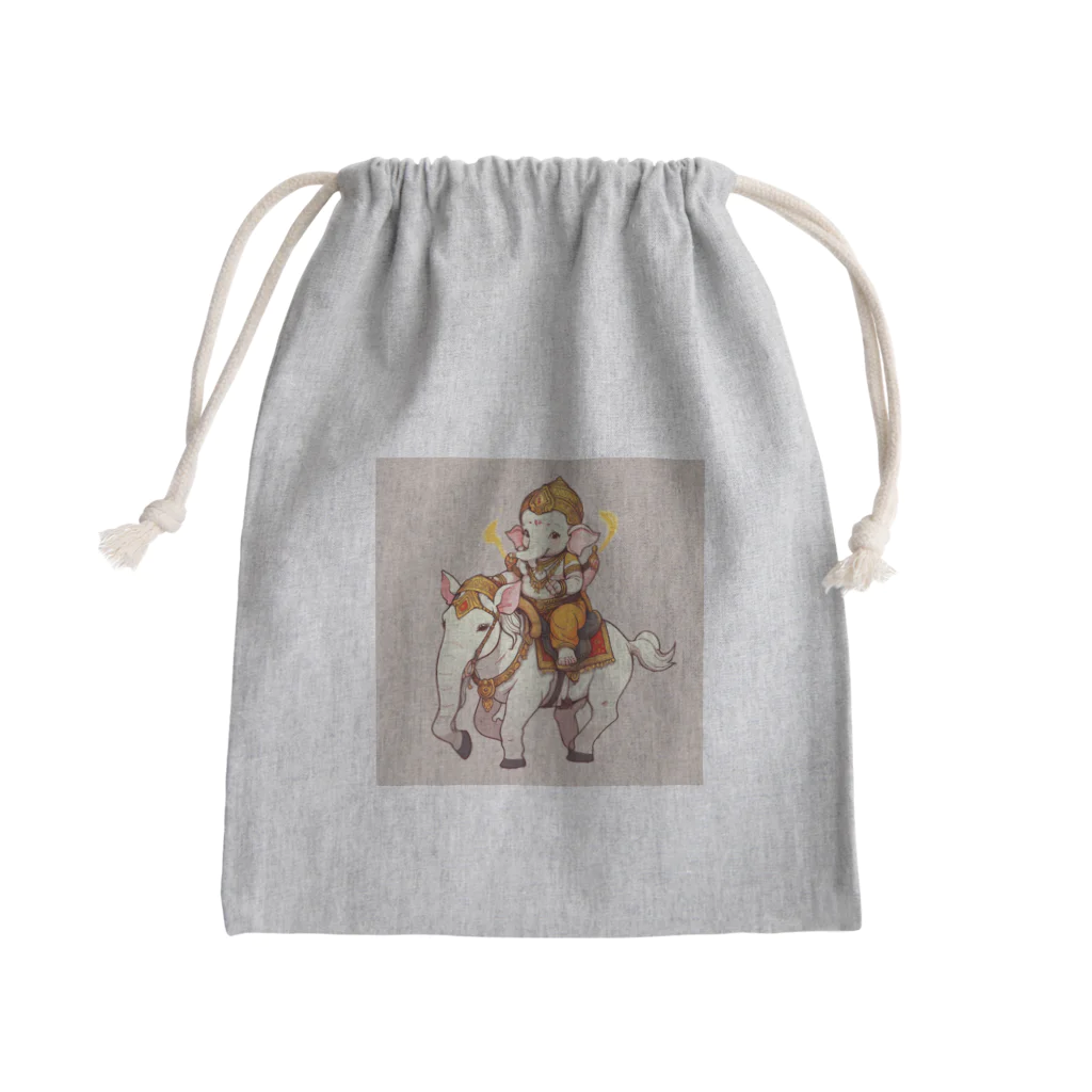 ganeshaの可愛いガネーシャに乗って馬に乗ろう Mini Drawstring Bag