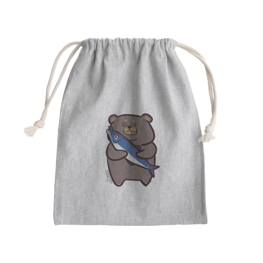 猫のミケランジェロのくまさんと鮭きんちゃく Mini Drawstring Bag