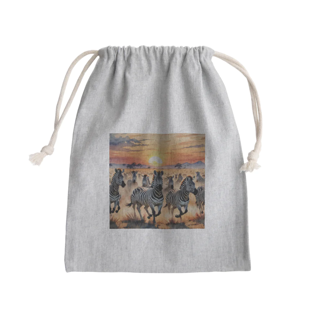 nigihayahiの夕焼けを走るシマウマ Mini Drawstring Bag