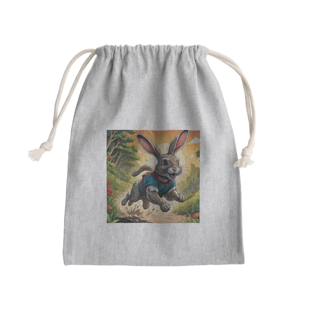 Umeshopの走り回るウサギ Mini Drawstring Bag