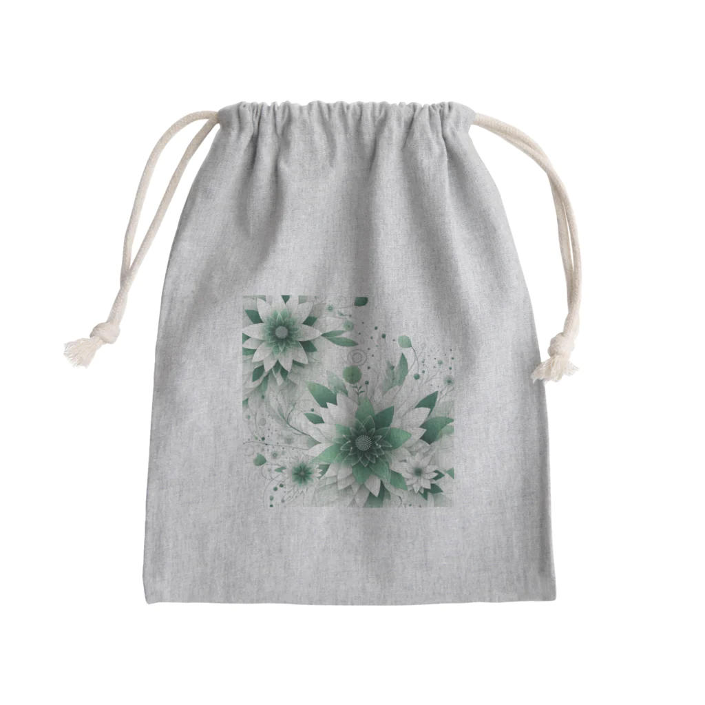 アミュペンの数学的なデザインを持つ緑と白の花 Mini Drawstring Bag