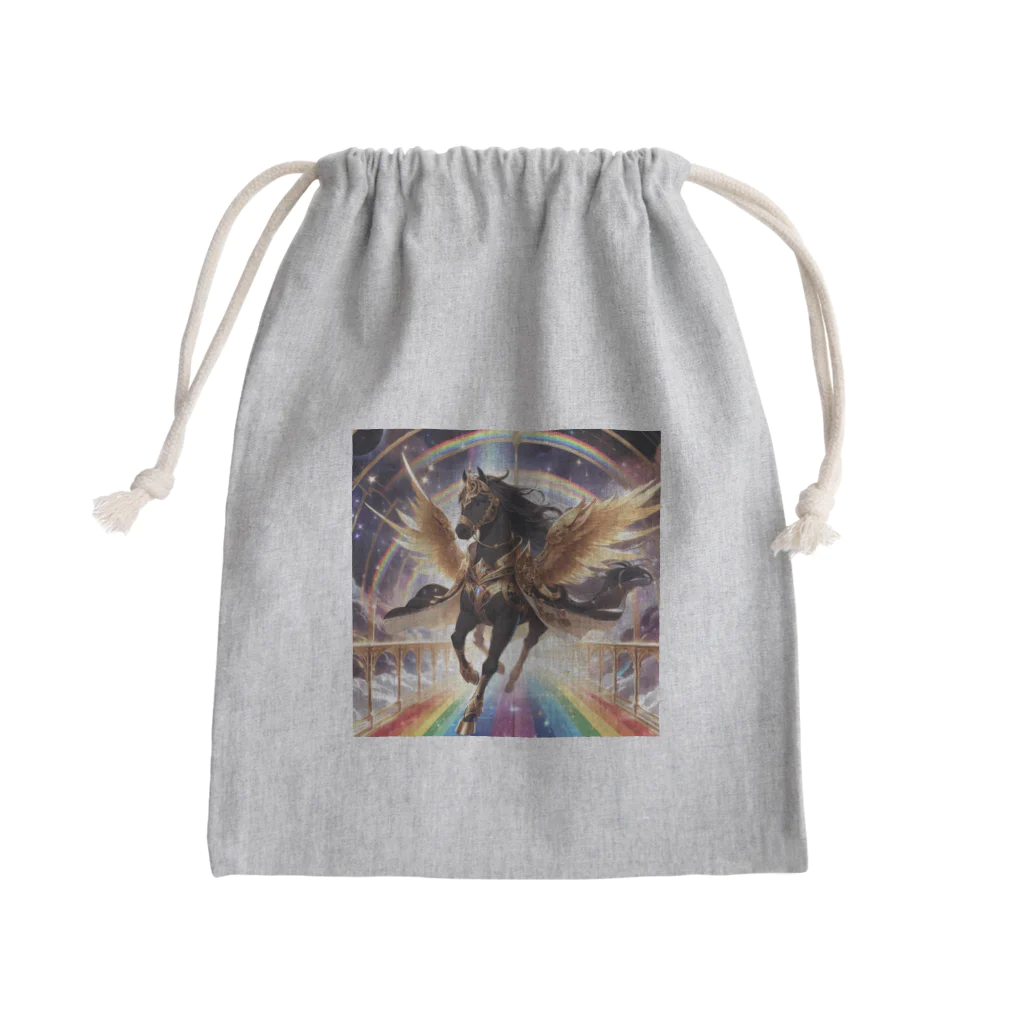 ひよっこなボスの宇宙の虹を駆ける金鎧の黒ペガサス Mini Drawstring Bag