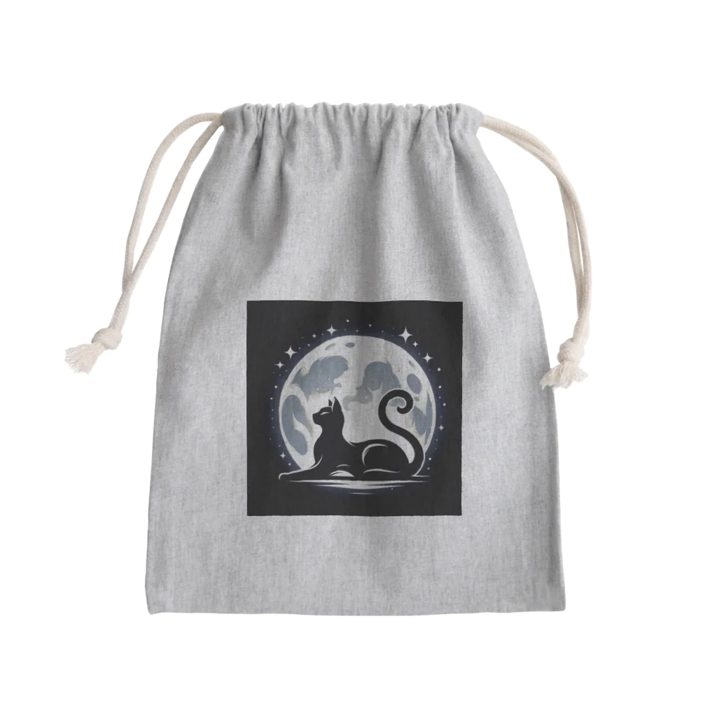 CatCraftsの【Cat's Moonlight Stretch】- 月夜の猫シルエット Mini Drawstring Bag