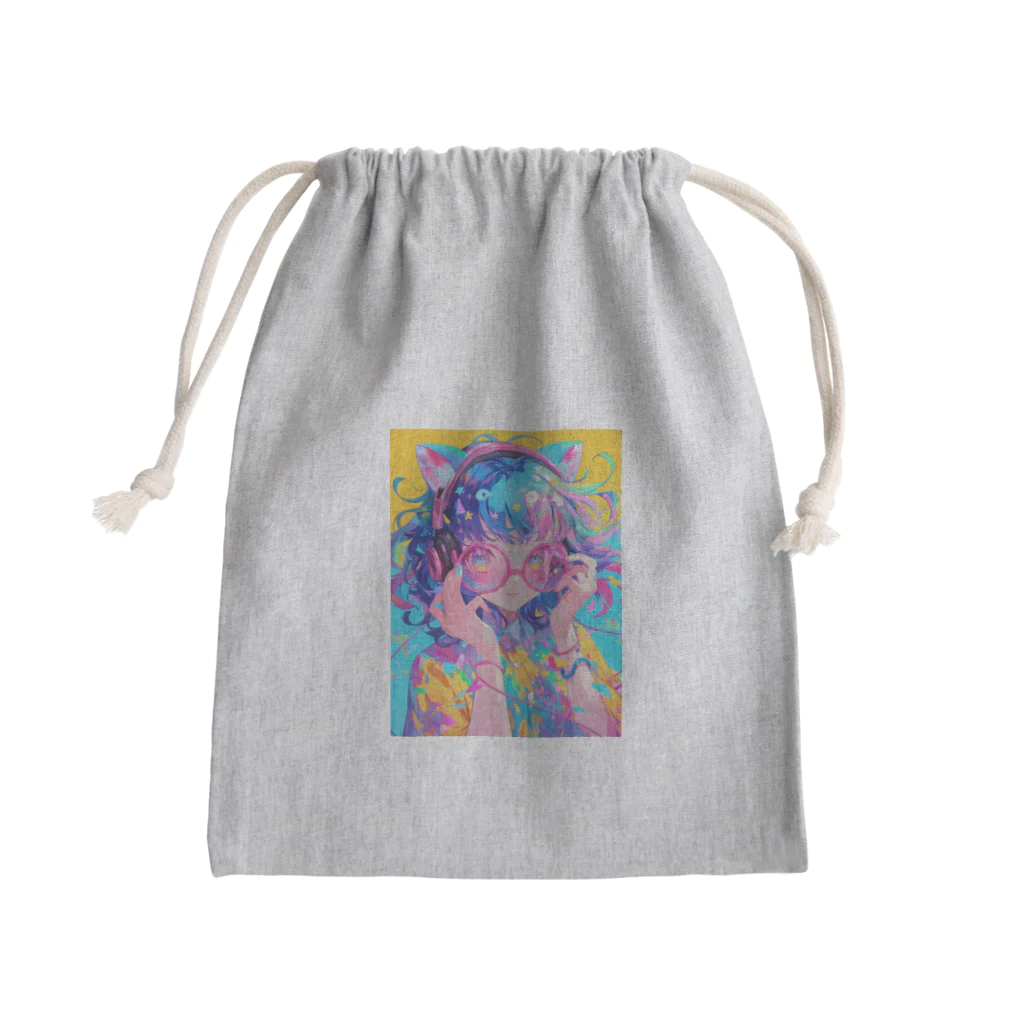 no_mi_Ke08のメガネの可愛い女の子のキャラクター Mini Drawstring Bag