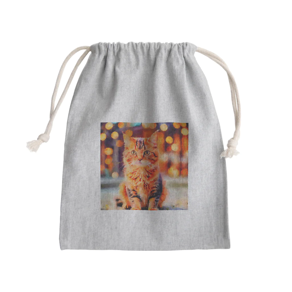 猫好きの谷の猫の水彩画/キジトラねこのイラスト/ブラウンタビーネコ Mini Drawstring Bag