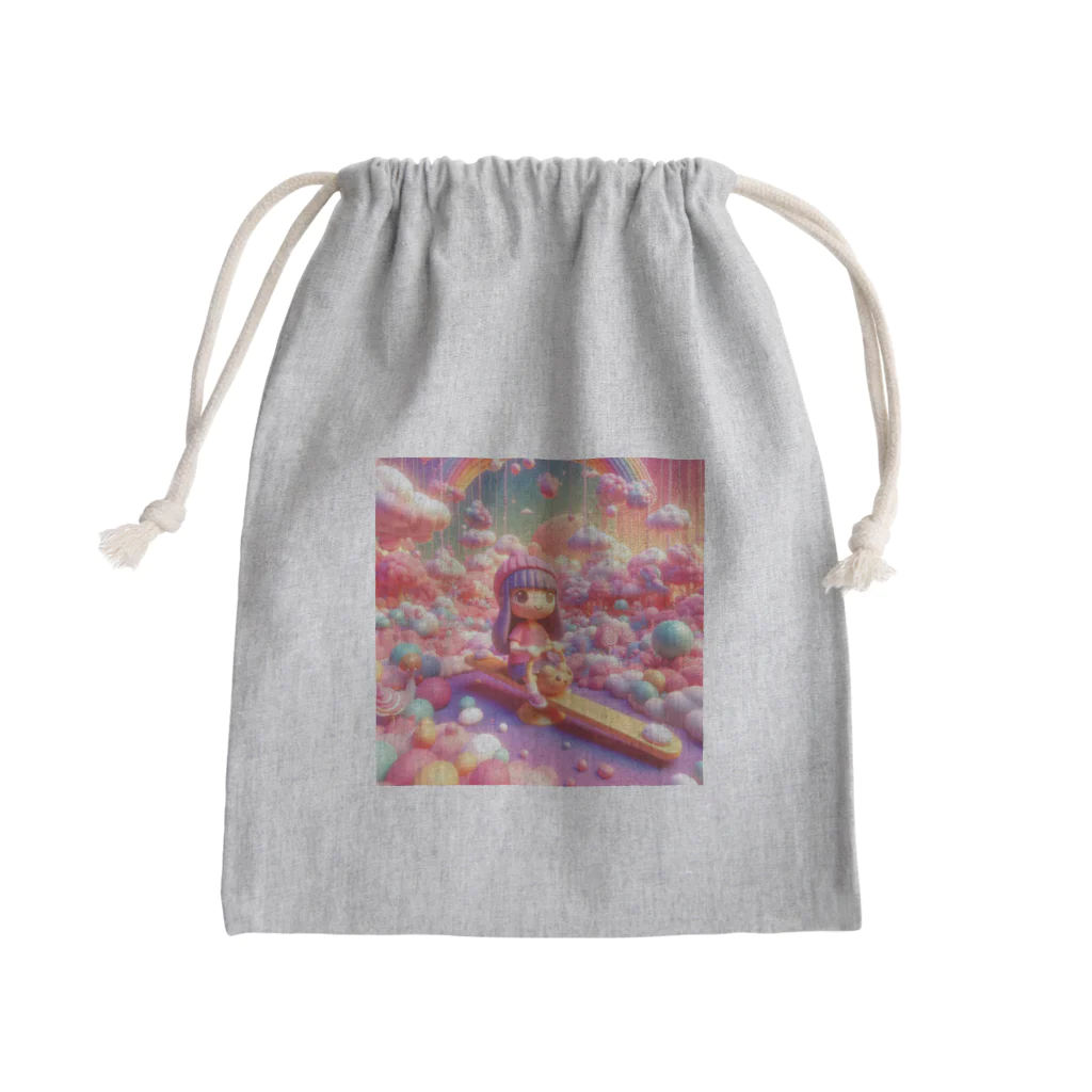 キュート＆クールの夕暮れ時のシーソー少女（３Dアニメ風） Mini Drawstring Bag