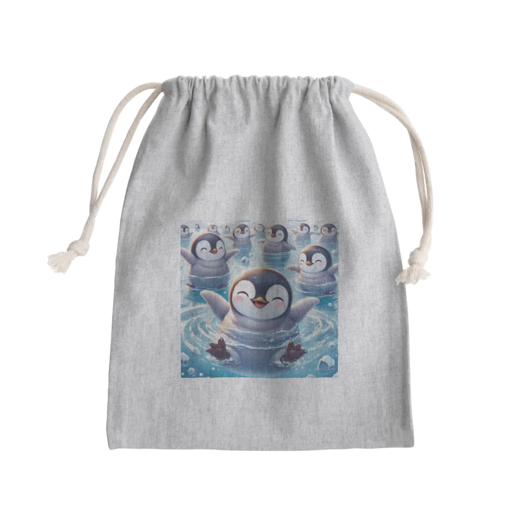 aoharu2005の笑顔で泳ぐペンギン Mini Drawstring Bag