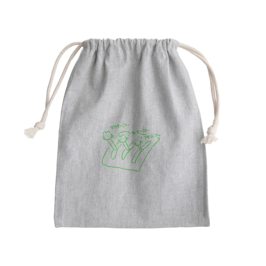 knockin-bluesのPIN３種猫(緑) Mini Drawstring Bag