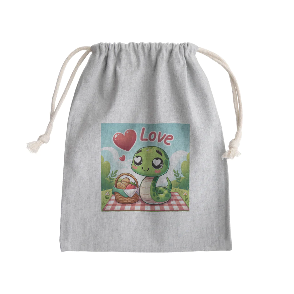 まんじゅ王国の贅沢なピクニックを楽しむ愛らしいヘビ Mini Drawstring Bag