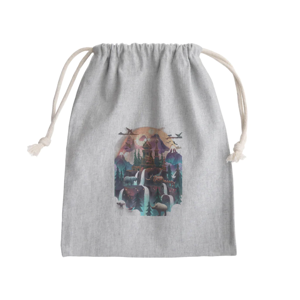 シロクマペンギンの神秘の山 Mini Drawstring Bag