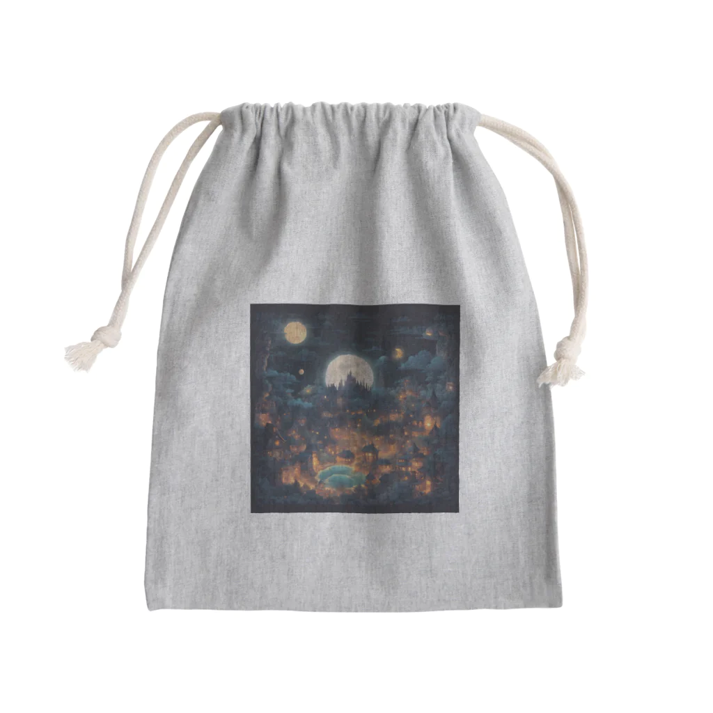 みんな自由の翼の異世界風夜の町 Mini Drawstring Bag