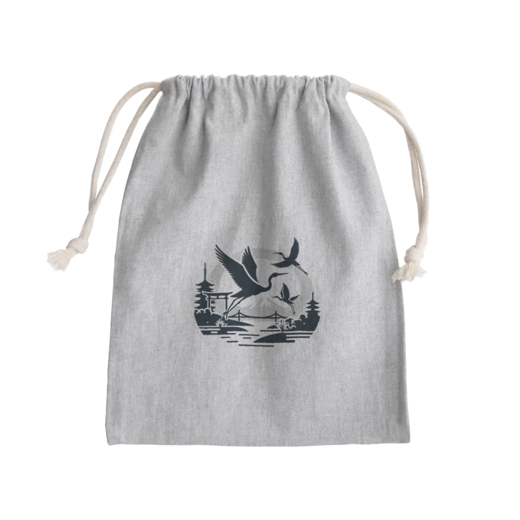 moontajの鶴と仏塔と富士～japan Mini Drawstring Bag