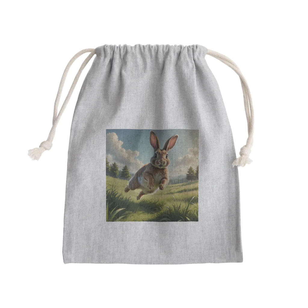 cute in cool shopの跳ねているウサギ Mini Drawstring Bag