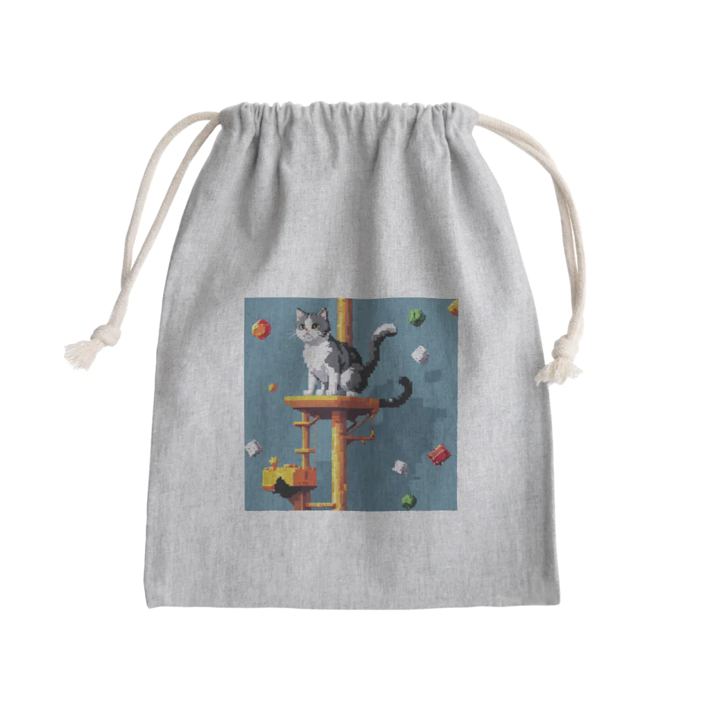 HIROKITI_HAPPYのキャットタワーで遊ぶ猫 Mini Drawstring Bag