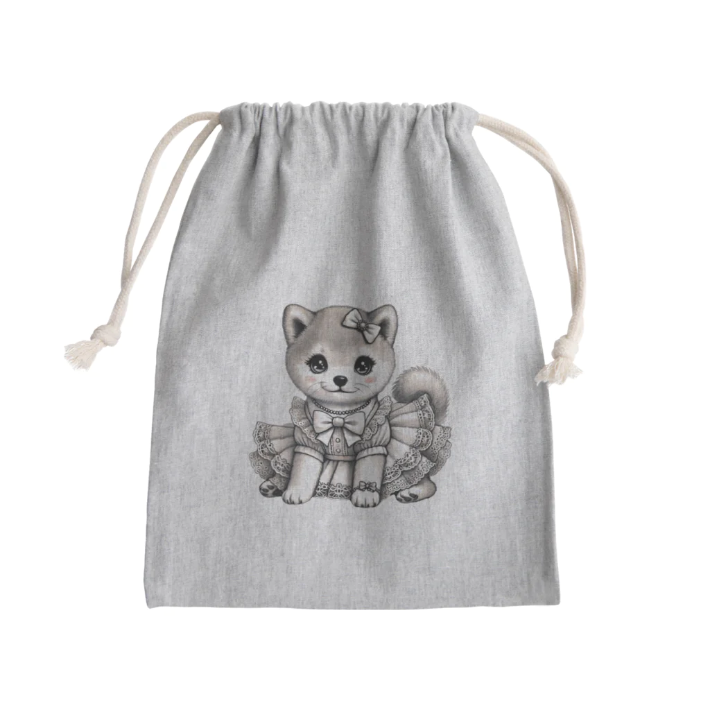 Snow-peaceのエレガントな子犬ドレス Mini Drawstring Bag