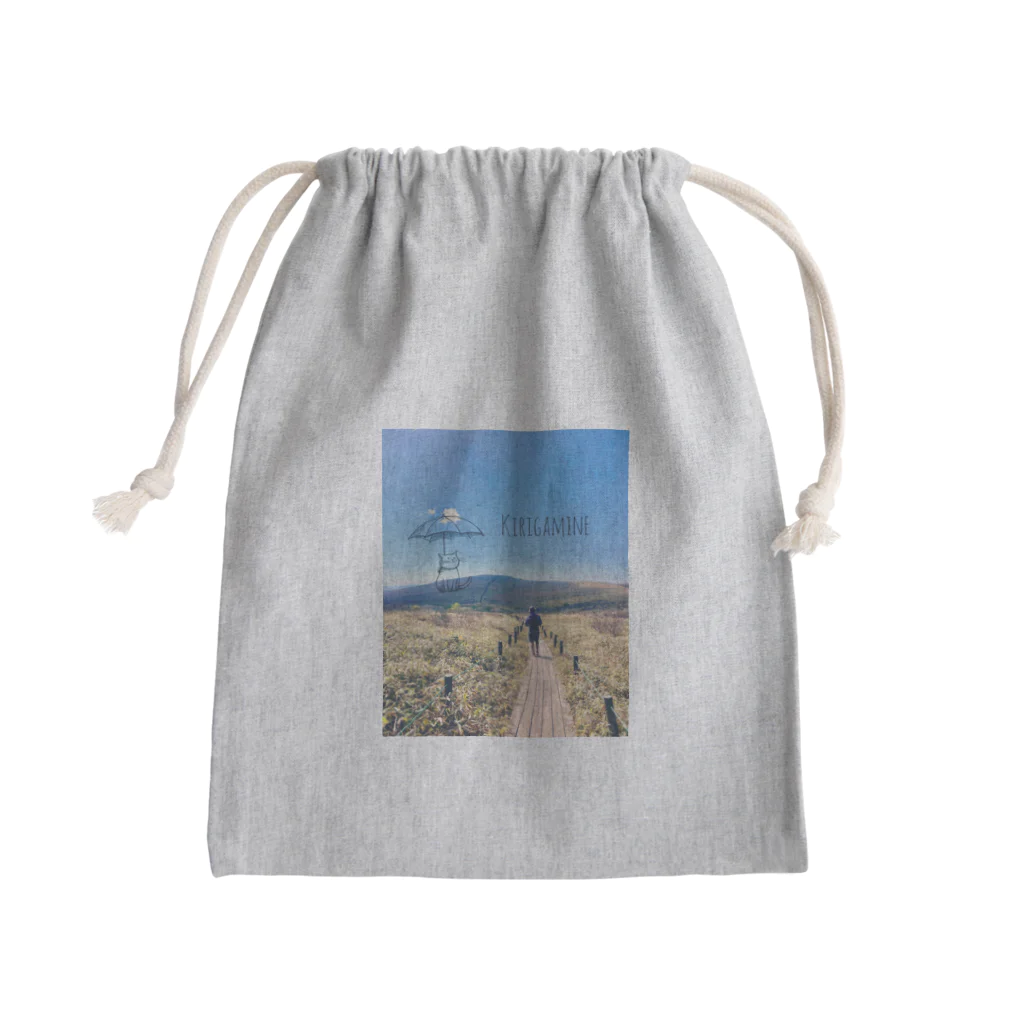 くしゃくしゃブルドッグの山絵 百名山 ネコと霧ヶ峰 Mini Drawstring Bag