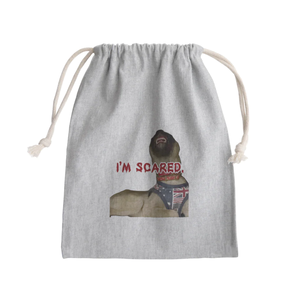 毛玉のおうちチャリティーグッズ販売suzuri部のI'M SCARED. Mini Drawstring Bag