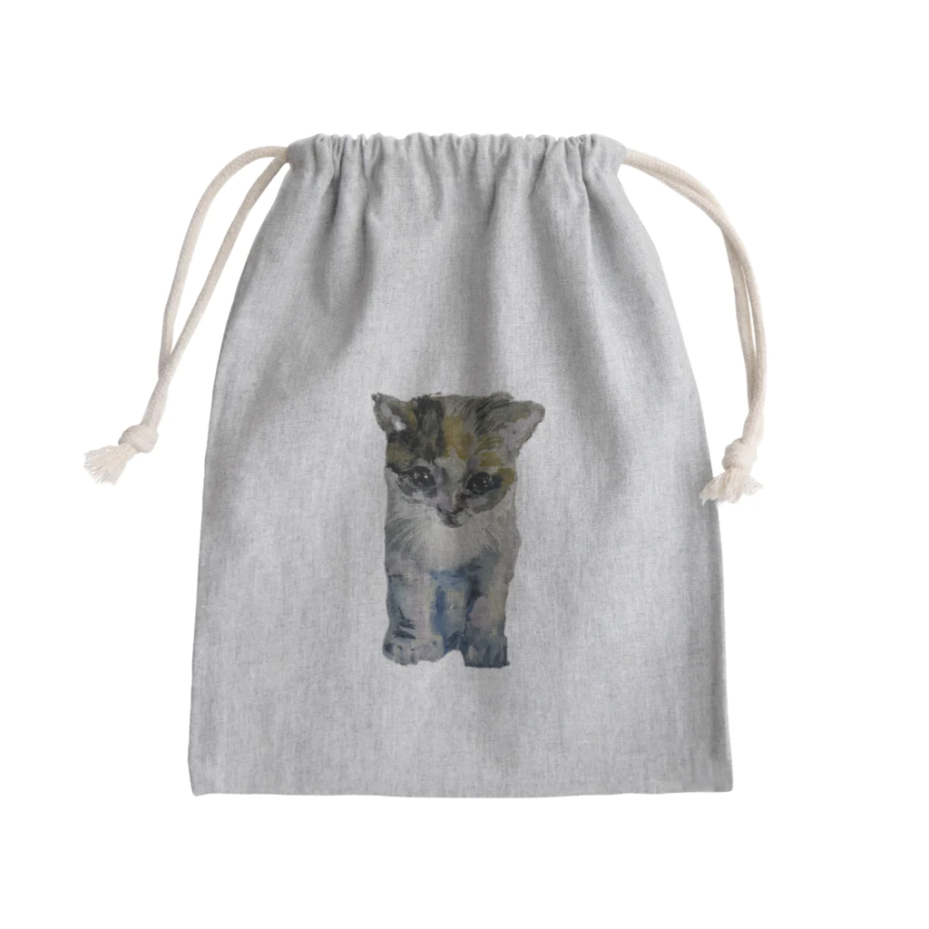 青い猫の真白 Mini Drawstring Bag