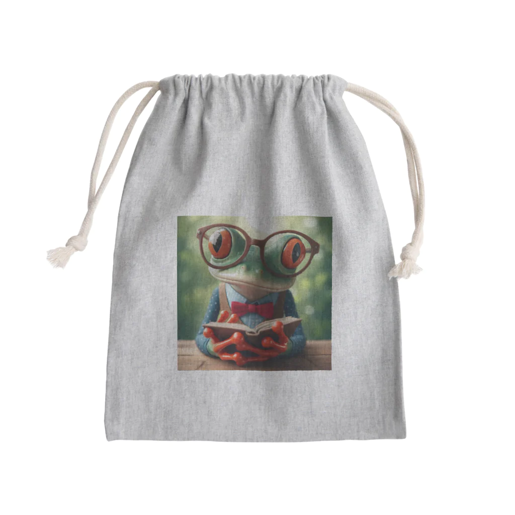 frogsystemの知的なカエルが読書を楽しむ📚🐸 Mini Drawstring Bag