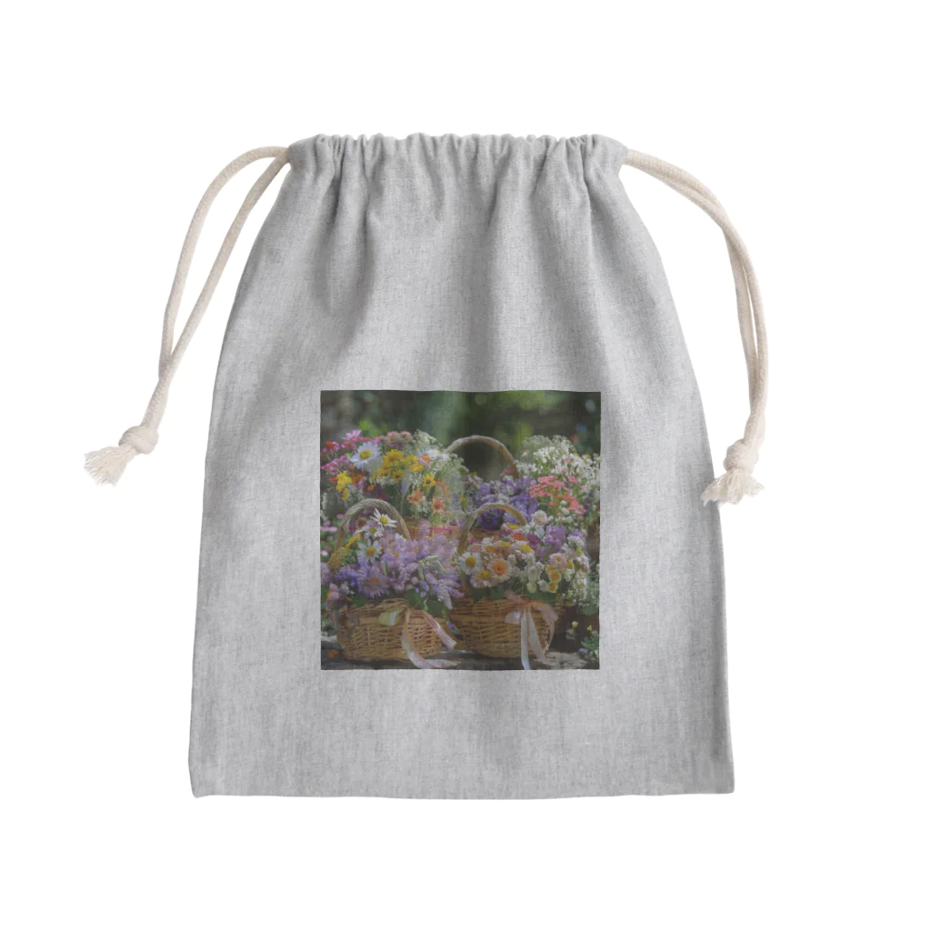 AQUAMETAVERSEの華やかな花が入った花かご　なでしこ1478 Mini Drawstring Bag