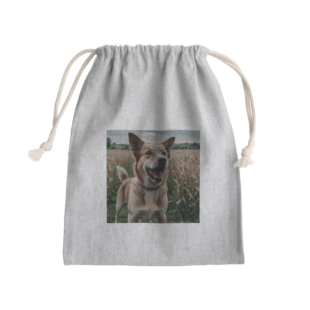 kokin0の畑で微笑む犬 dog smailing in the ground Mini Drawstring Bag