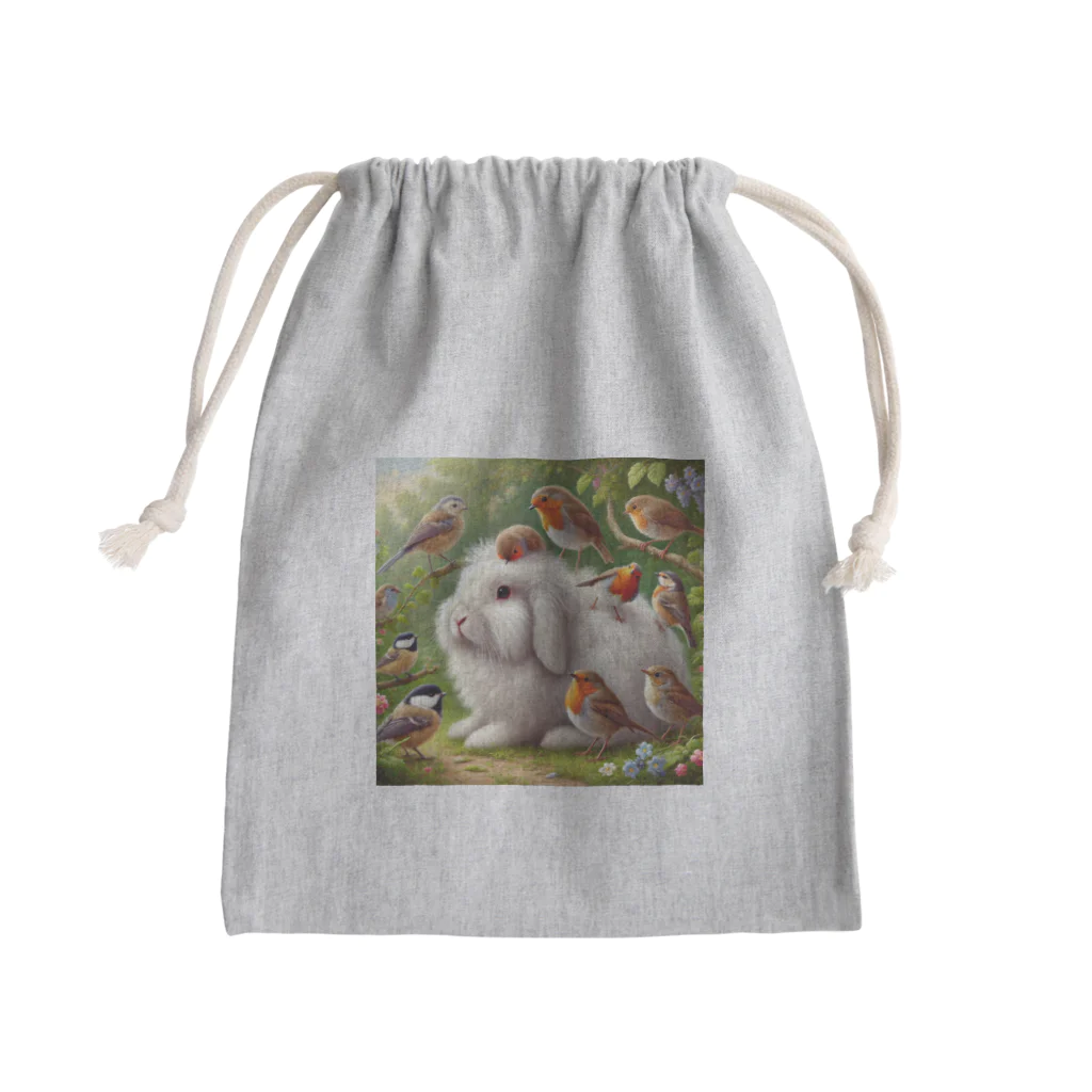 hachitaroのうさぎと小鳥たち③ Mini Drawstring Bag