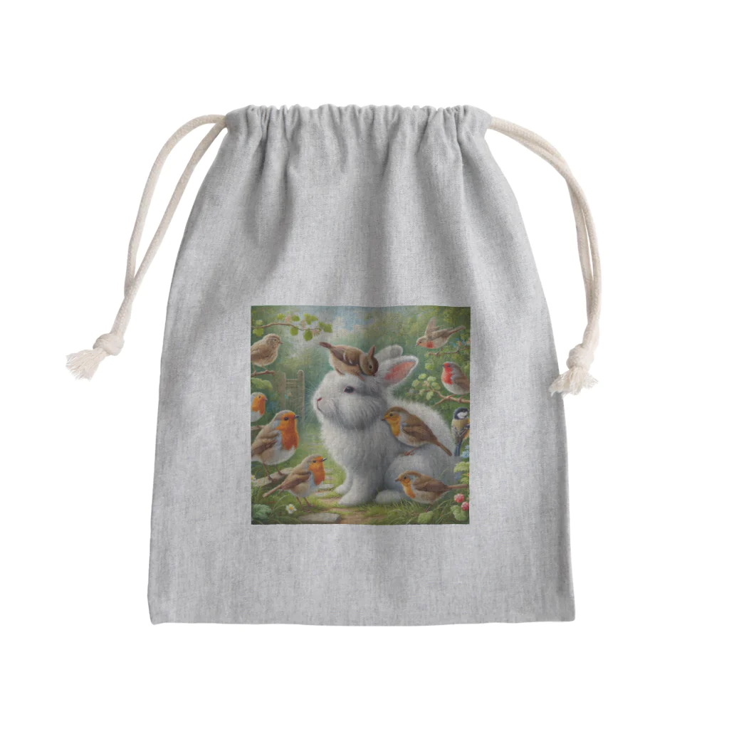 hachitaroのうさぎと小鳥たち④ Mini Drawstring Bag