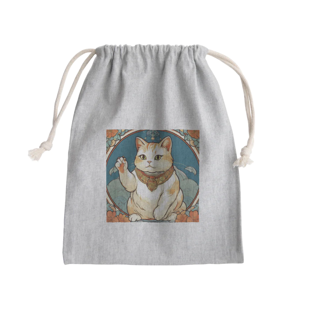 ゆまちゃんの開運雑貨屋さんの夜のミュシャ風招き猫 Mini Drawstring Bag