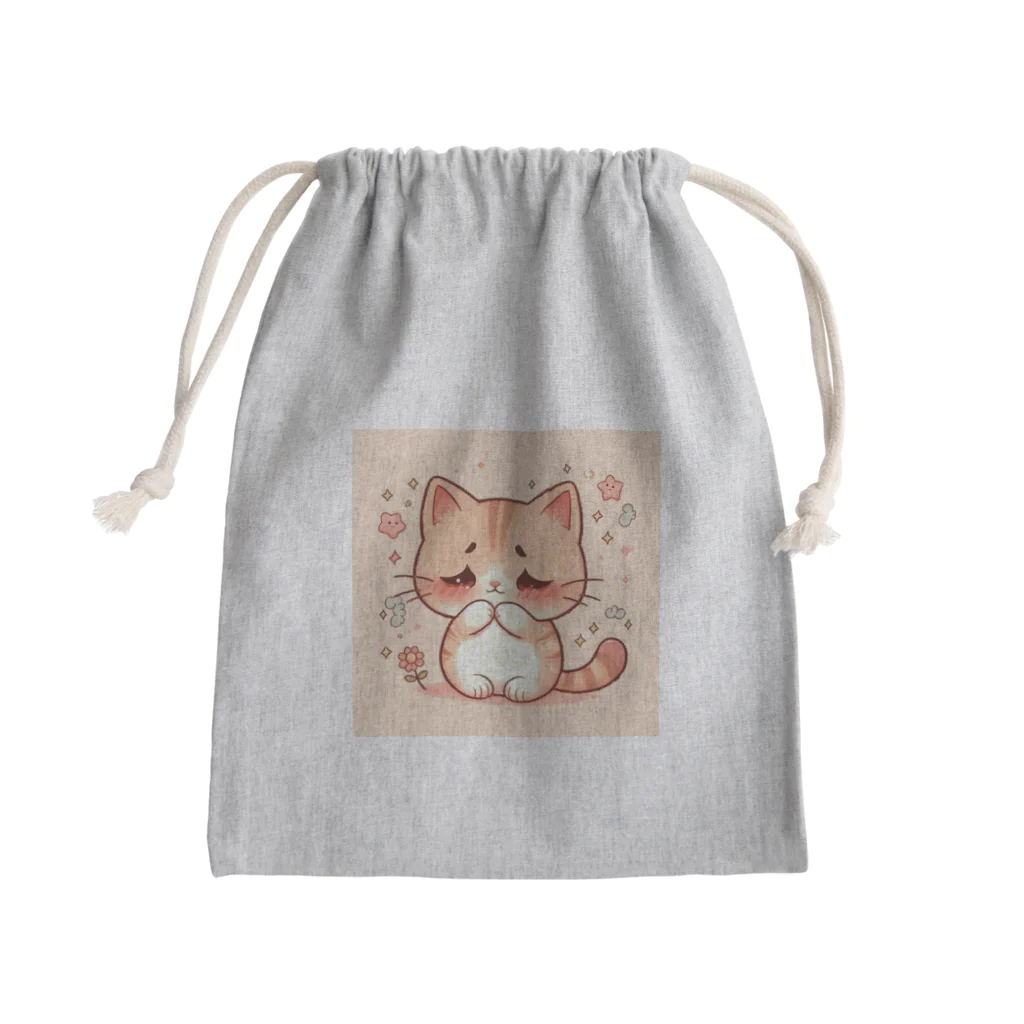 cutycatの恥ずかしがり屋のネコちゃん Mini Drawstring Bag