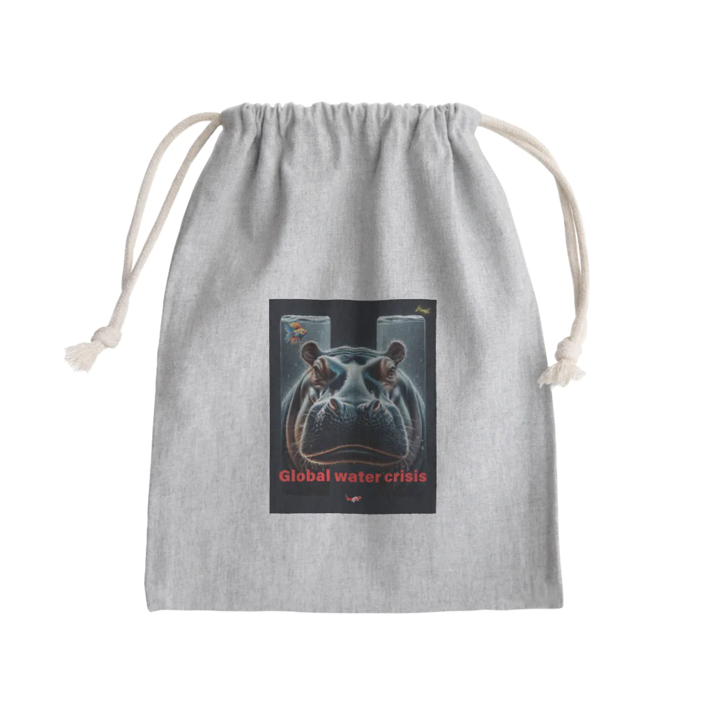 NaturalCanvasのhippo  * Global water crisis Mini Drawstring Bag