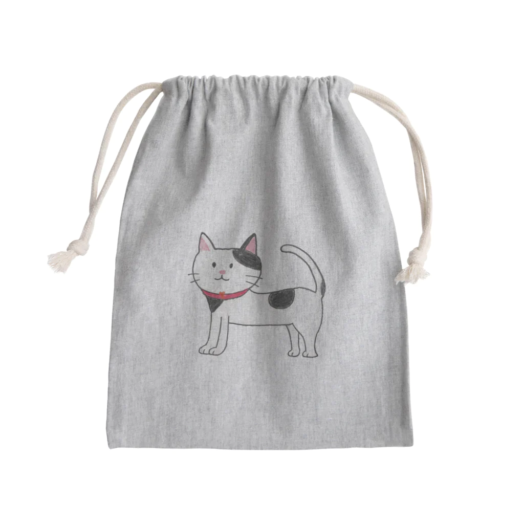 gattyoデザインのくすっと笑える雑貨たちの「くろぶちにゃん – おすまし猫の横顔」 Mini Drawstring Bag