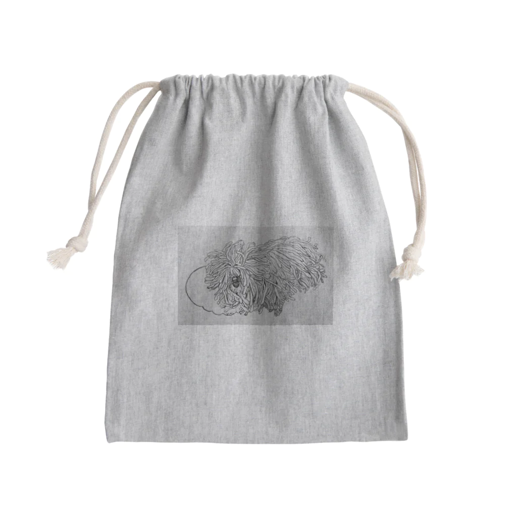 光平洋子のかしこいプーリー犬が転がる。 puli illustration  Mini Drawstring Bag