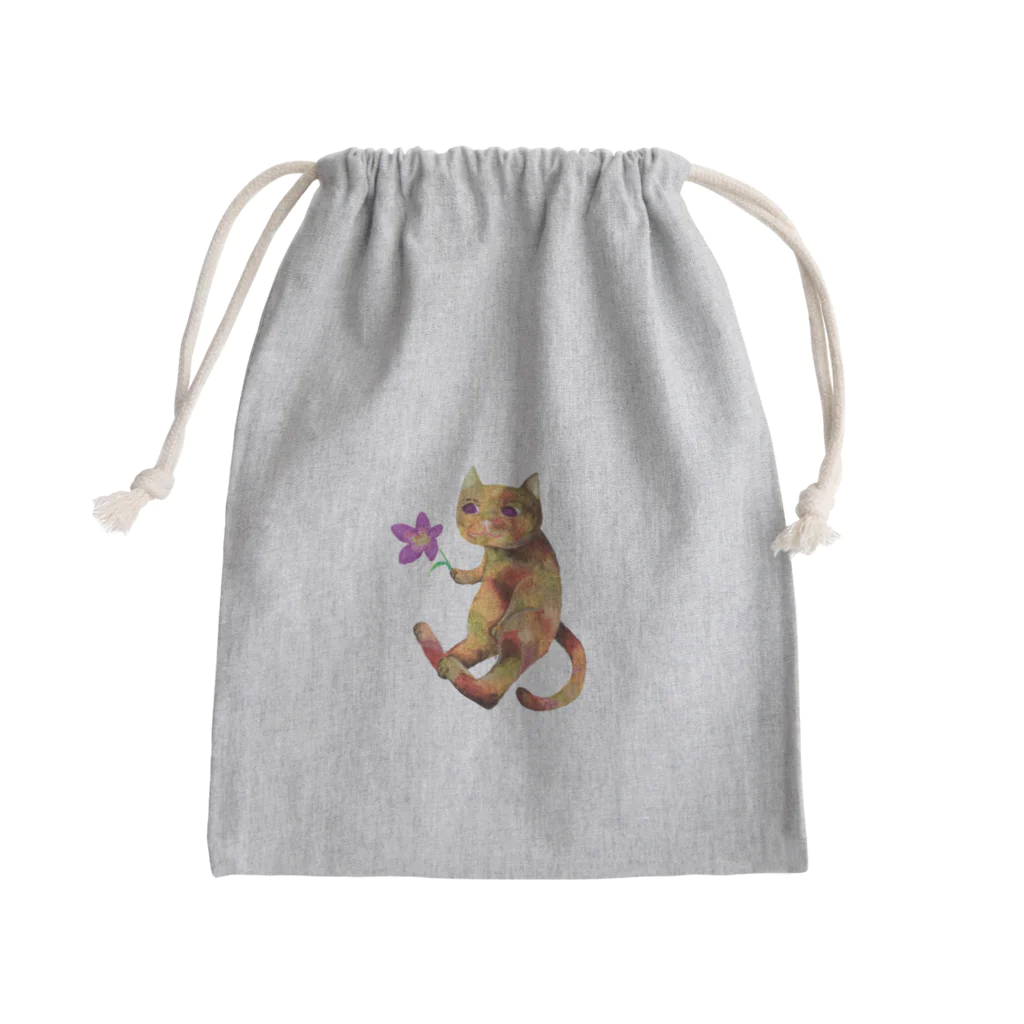 あなぐま(ひらいまき)のお花とコケねこさん Mini Drawstring Bag