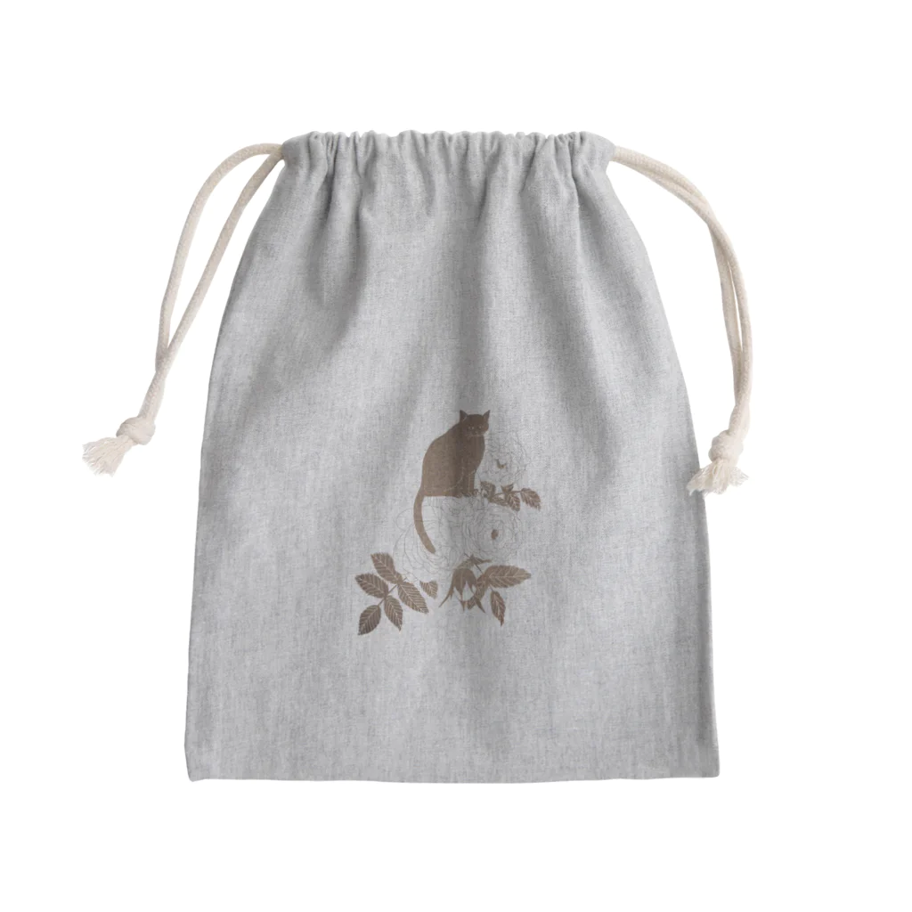 ねこふく屋のアンティーク風ミルクティーローズ Mini Drawstring Bag