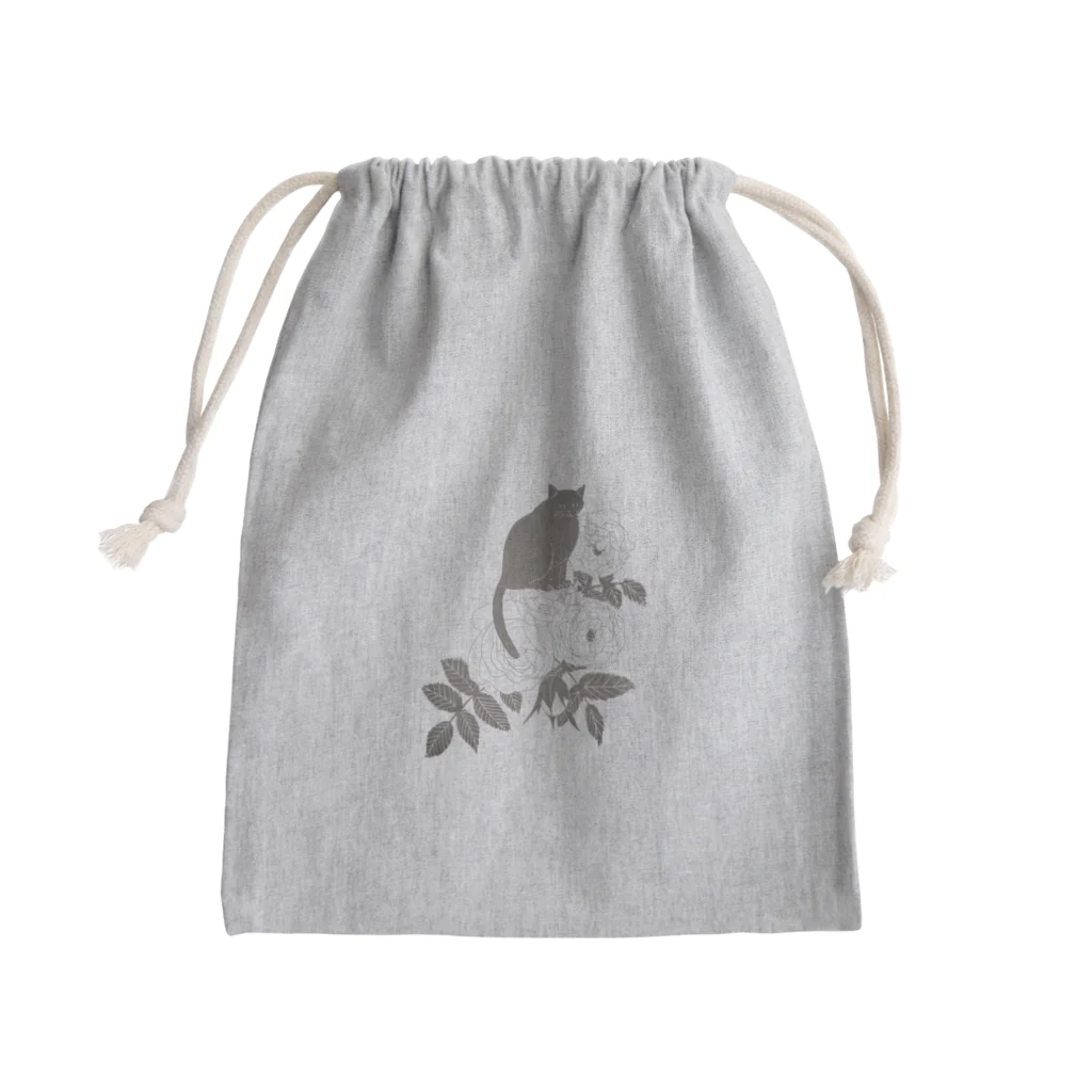 ねこふく屋のモノクロ調ミルクティーローズ Mini Drawstring Bag