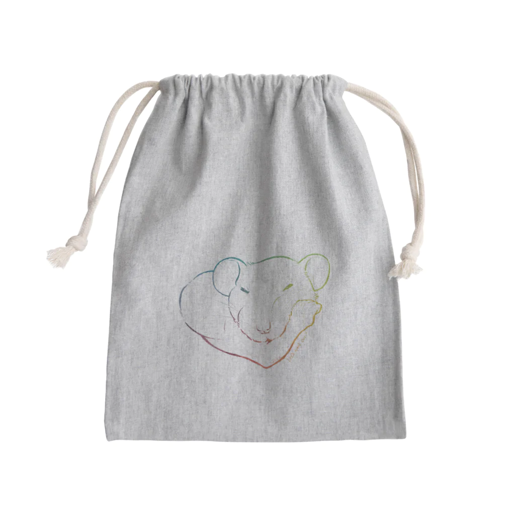 ねずみのおみせ suzuri店のしろちゃんと一緒に筋トレしよう(虹色グラデ) Mini Drawstring Bag