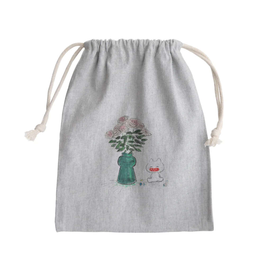 德永明子のあかるいねことバラ Mini Drawstring Bag