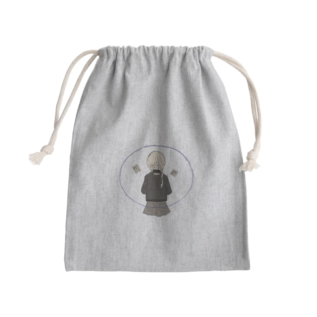 urimushi_064のみつあみちゃん（青丸） Mini Drawstring Bag