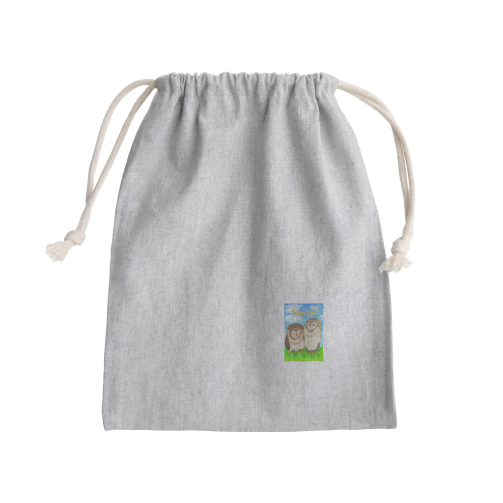 Lily bird（リリーバード）の草原とメンフクロウず（ロゴ入り）② Mini Drawstring Bag