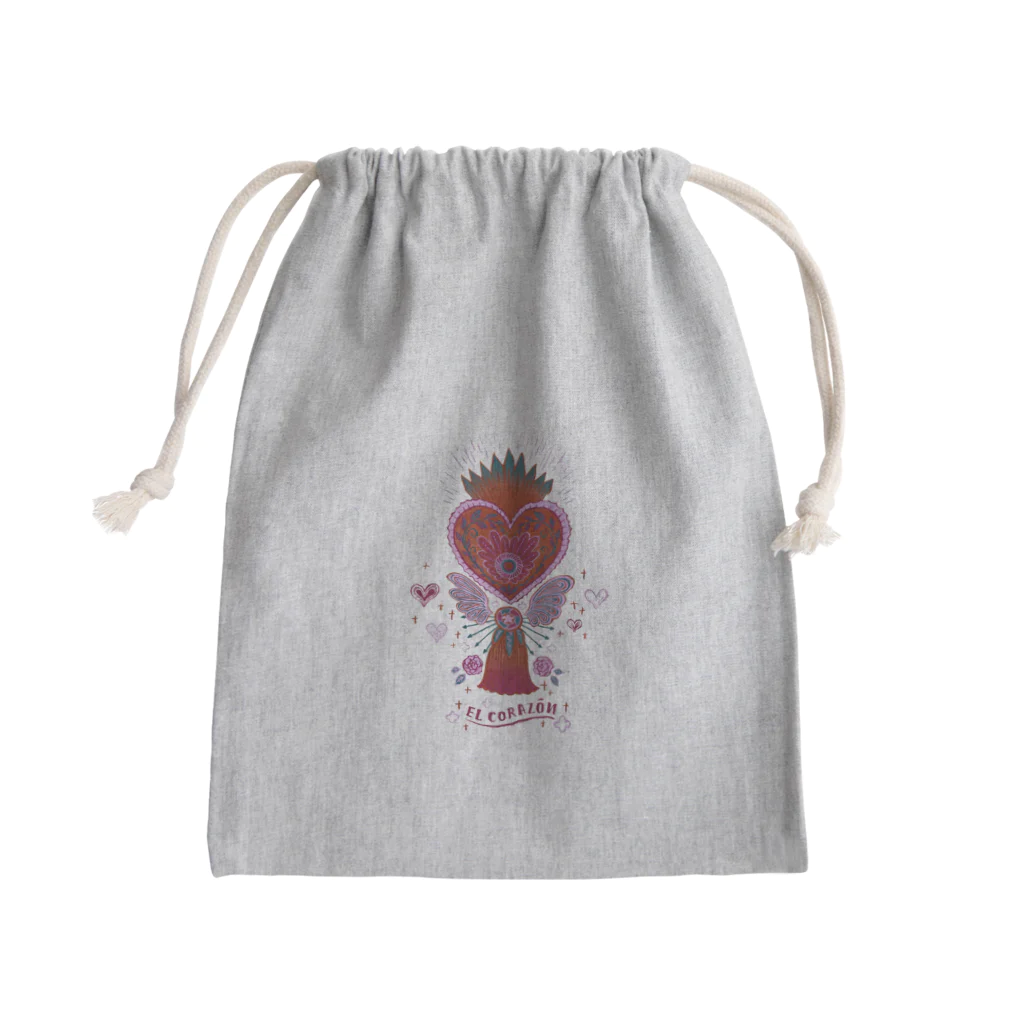 IZANAMI by Akane Yabushitaのメキシコのハートタッセル（ピンク） Mini Drawstring Bag