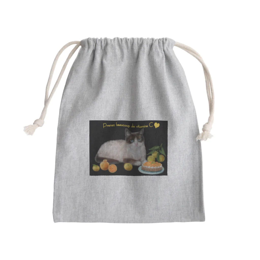 Ａｔｅｌｉｅｒ　Ｈｅｕｒｅｕｘのにゃんことみかんタルト🍊 Mini Drawstring Bag