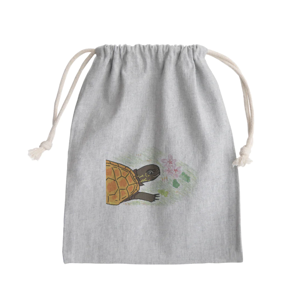 316(MIHIRO)のクサガメと花 Mini Drawstring Bag