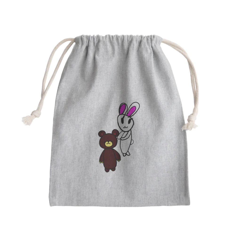 YAG STOREの娘の絵シリーズ～rabbit＆bear～ Mini Drawstring Bag