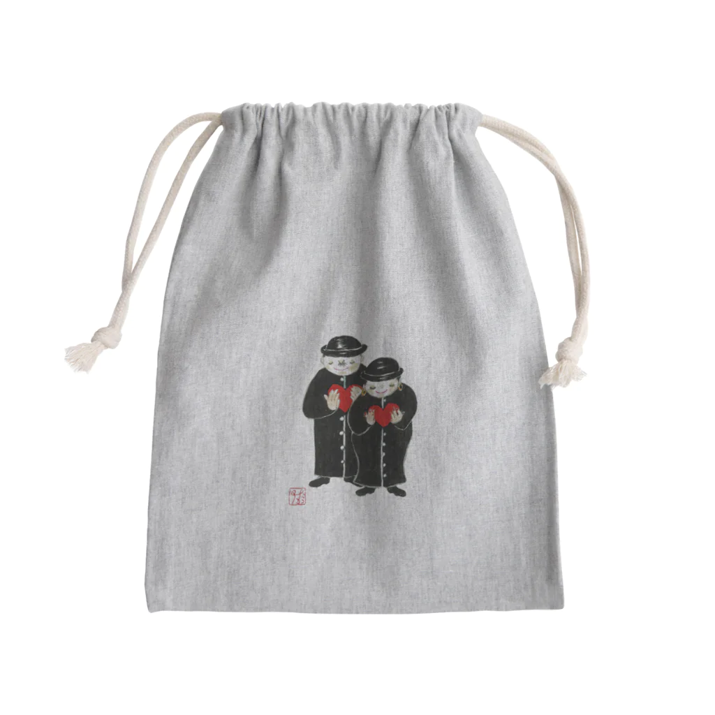 マダム・タカコshop　(byジャズ ビレバン)の祈る二人 Mini Drawstring Bag