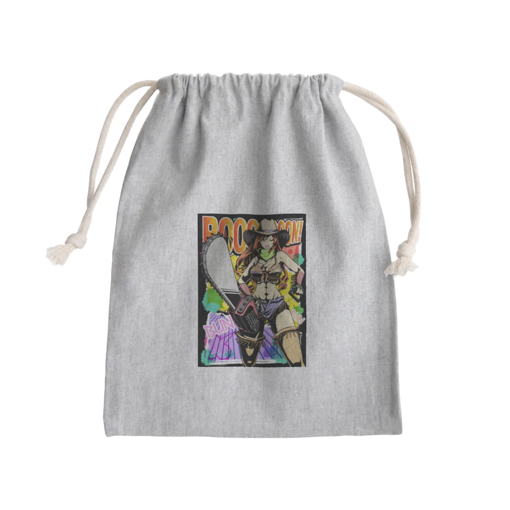 illust_designs_labのアメリカンコミック（アメコミ）風 セクシーなチェーンソーを持ったカウガール Mini Drawstring Bag