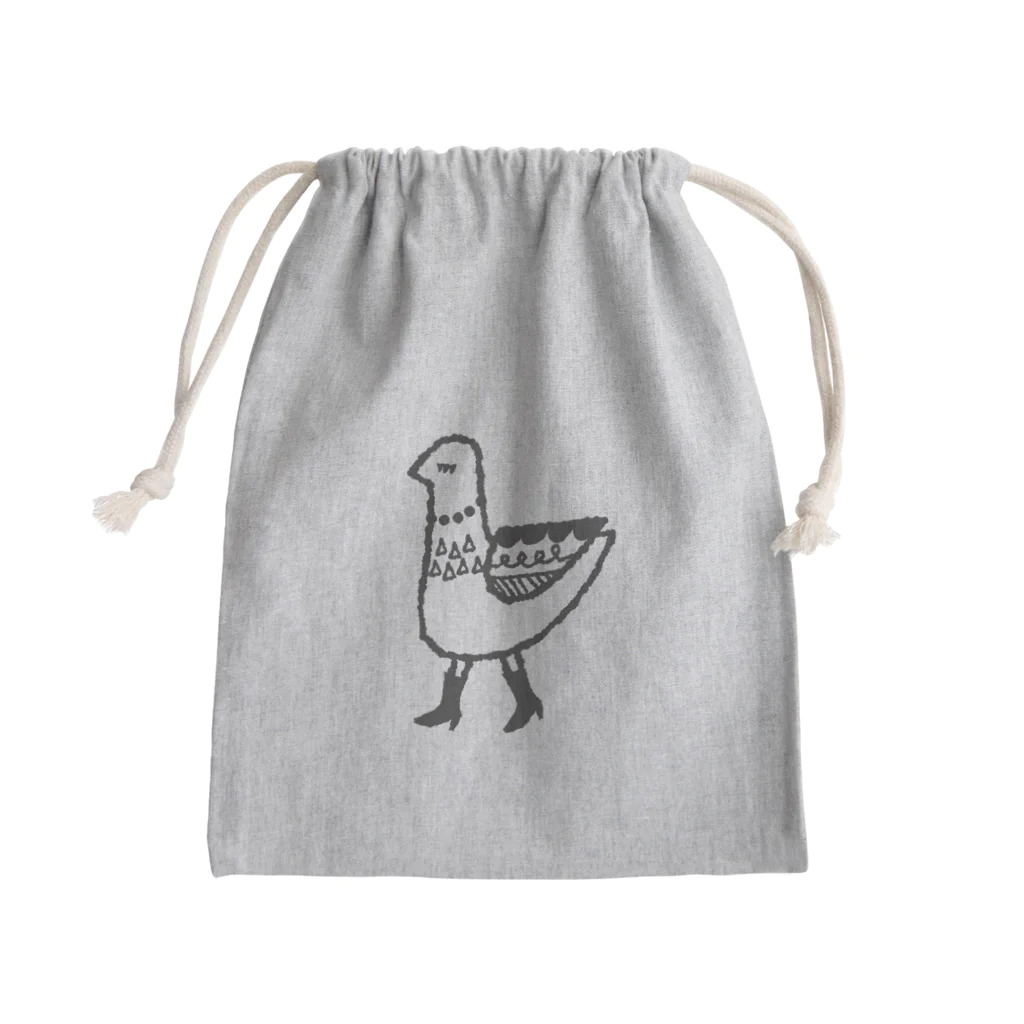 カシワギマリ（イラストレーター）のブーツ鳥の巾着 Mini Drawstring Bag