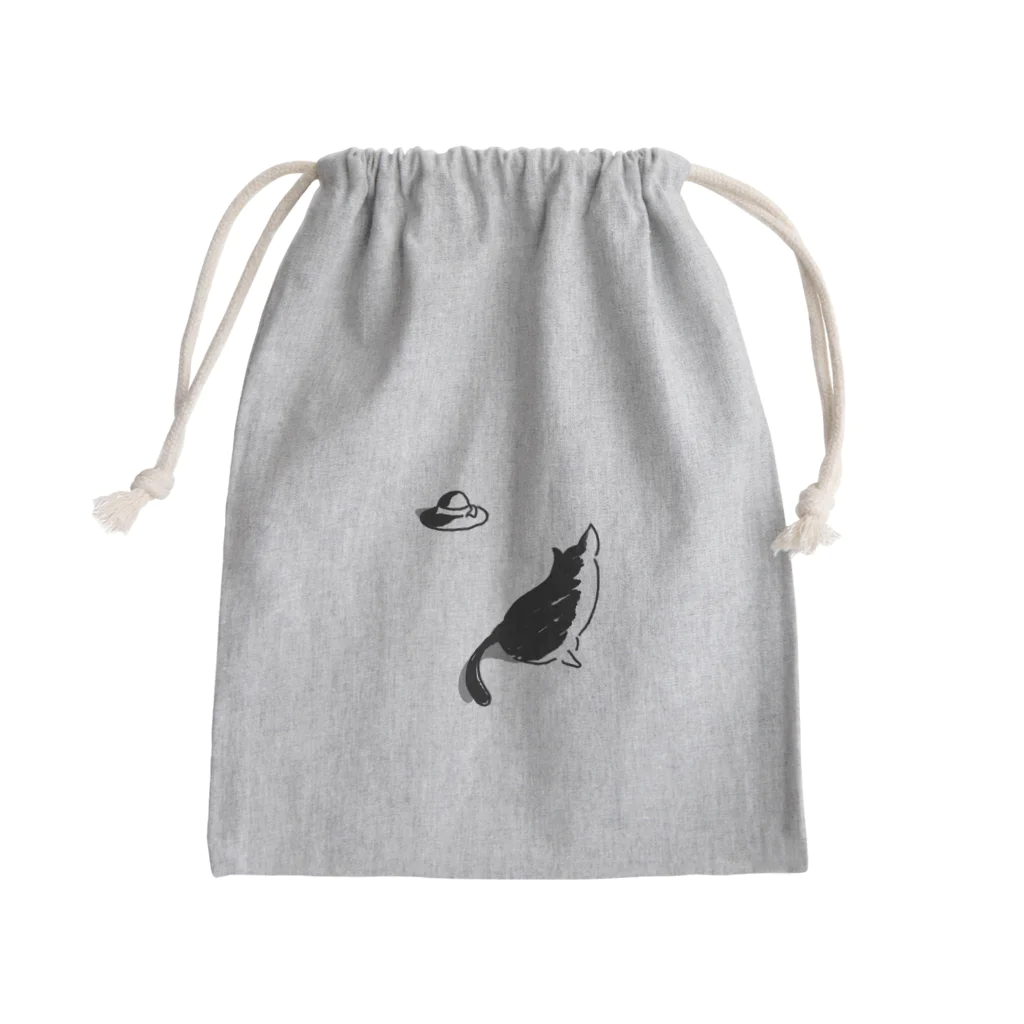 Karinsyrupの猫と帽子(黒) Mini Drawstring Bag