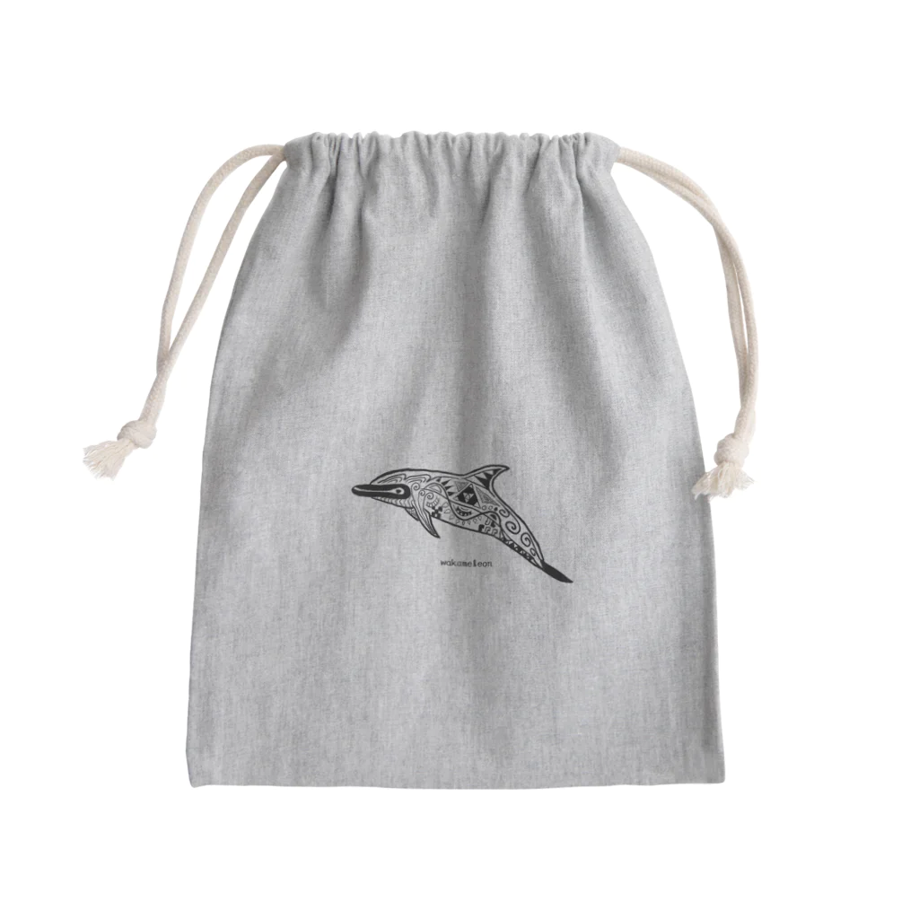 Wakameleonの白黒イルカ Mini Drawstring Bag