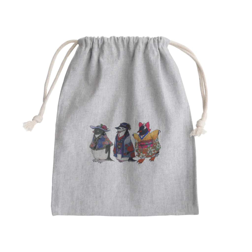 ヤママユ(ヤママユ・ペンギイナ)の立てば芍薬、座れば牡丹、歩く姿は百合の花-Pygoscelis Kimono Penguins- Mini Drawstring Bag
